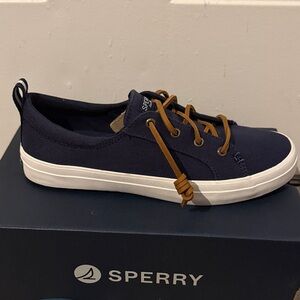 Sperry Crest Vibe Linen Navy Canvas Shoes Women’s Size  8